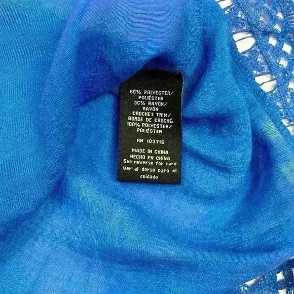Zac & Rachel Womens 2X Blue Crocheted Tunic Blouse Top Draped Sides Short Sleeve - Picture 7 of 13